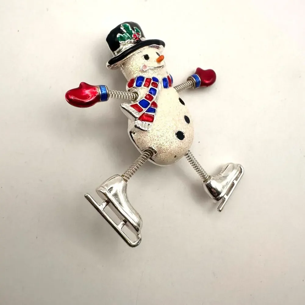 Vintage DANECRAFT Snowman Christmas Pin Enamel Brooch Xmas Holiday Retro